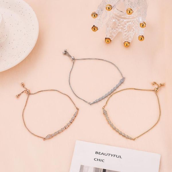 link, chain 2021 women's fashion adjustable bracelet snake shaple simple hand zircon decor jewelry accessory, Black
link, chain 2021 women's fashion adjustable bracelet snake shaple simple hand zircon decor jewelry accessory, Black