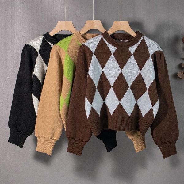 women's sweaters aibeautyer 2021 women autumn winter knitted color blocking vintage checkered pullovers fashionable short top, White;black
women's sweaters aibeautyer 2021 women autumn winter knitted color blocking vintage checkered pullovers fashionable short top, White;black