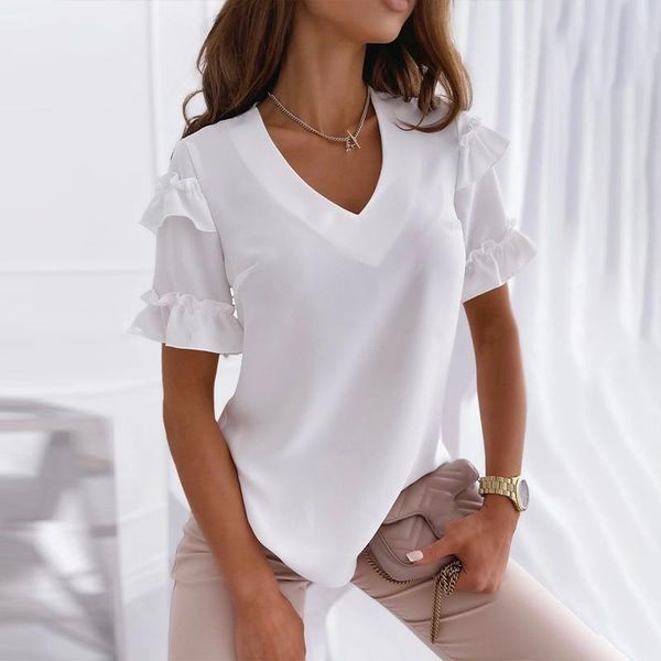 women's blouses & shirts solid v-neck ruffles short-sleeve loose blouse female patchwork high waist stylish all-match office lady, White
women's blouses & shirts solid v-neck ruffles short-sleeve loose blouse female patchwork high waist stylish all-match office lady, White