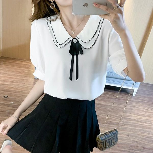 women's blouses & shirts lace-up double-layer doll collar chiffon shirt women 2021 summer style foreign korean design sense wild loose, White
women's blouses & shirts lace-up double-layer doll collar chiffon shirt women 2021 summer style foreign korean design sense wild loose, White