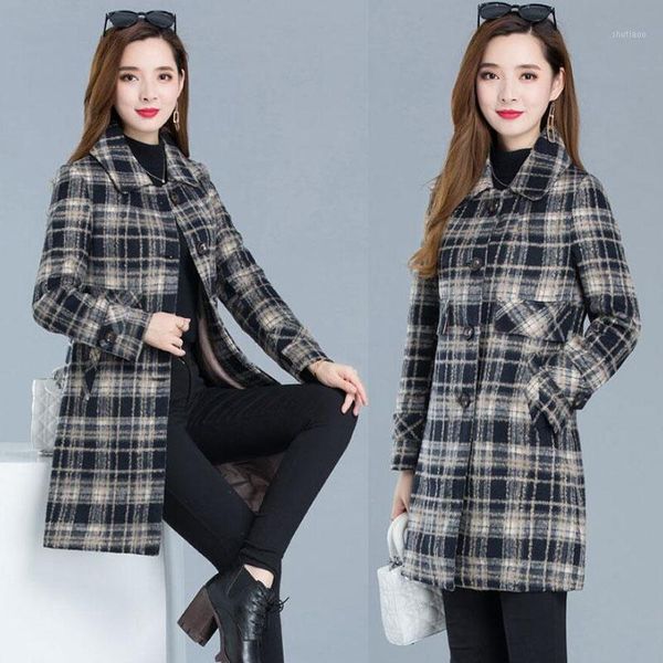 women's wool & blends woolen coat female 2021 autumn and winter korean style youth plaid mid-length casual large size single breasted w, Black
women's wool & blends woolen coat female 2021 autumn and winter korean style youth plaid mid-length casual large size single breasted w, Black