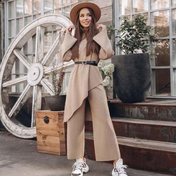 women's tracksuits loose solid color knitted sweater casual set high neck belt asymmetric + pants 2 two-piece suit 2021 winter, Gray
women's tracksuits loose solid color knitted sweater casual set high neck belt asymmetric + pants 2 two-piece suit 2021 winter, Gray