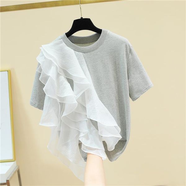 women's t-shirt mesh patchwork ruffled cotton loose short-sleeved for women 2021 summer western style fashion harajuku, White
women's t-shirt mesh patchwork ruffled cotton loose short-sleeved for women 2021 summer western style fashion harajuku, White