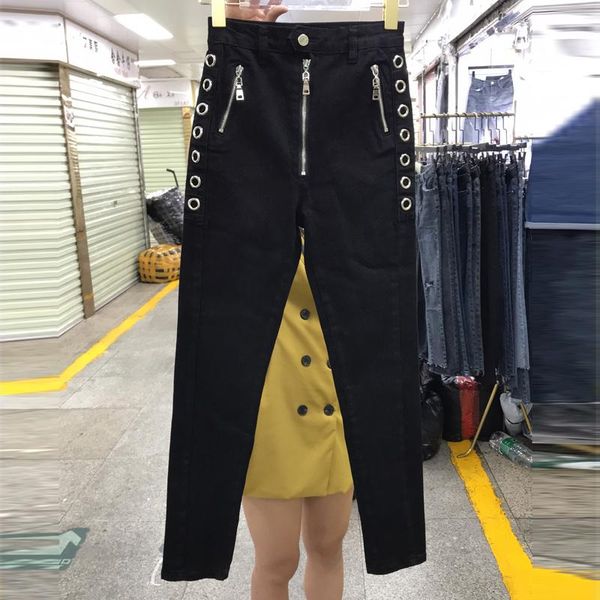 women's pants & capris black metal ring zipper high waist jeans female 2021 autumn decoration body slim stretch pencil, Black;white
women's pants & capris black metal ring zipper high waist jeans female 2021 autumn decoration body slim stretch pencil, Black;white