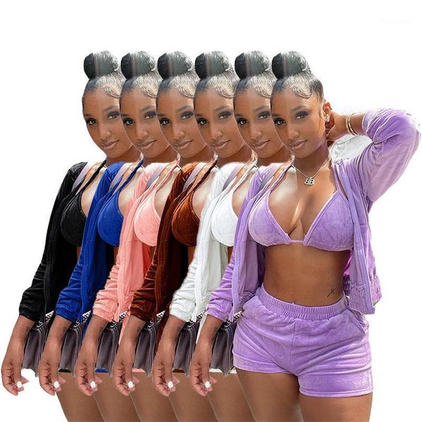 women's tracksuits three piece velvet outfits hooded cardigan zip coat+shorts+crop women tracksuit sets casual sports sweatshirt, Gray
women's tracksuits three piece velvet outfits hooded cardigan zip coat+shorts+crop women tracksuit sets casual sports sweatshirt, Gray