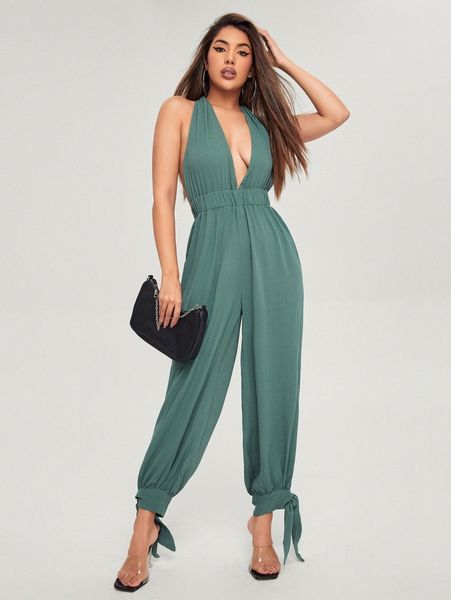plunging neck crisscross tie back knot hem jumpsuit r6zn#, White
plunging neck crisscross tie back knot hem jumpsuit r6zn#, White