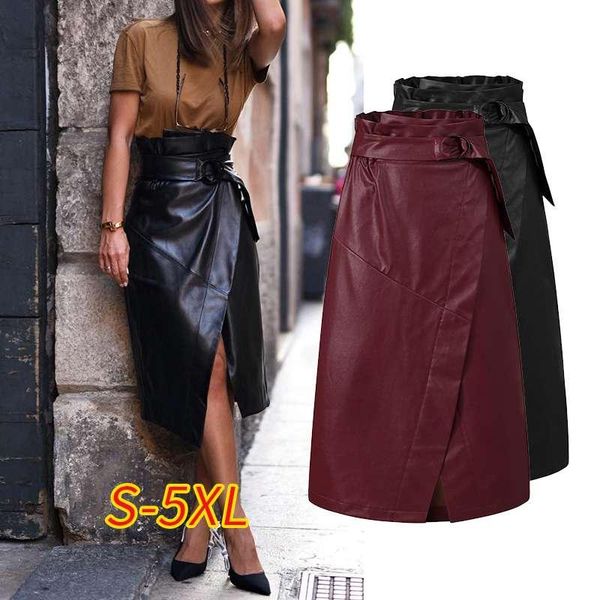 skirts elegant women's pu leather celmia fashion high slit casual belted office lady summer autumn loose party midi skirt, Black
skirts elegant women's pu leather celmia fashion high slit casual belted office lady summer autumn loose party midi skirt, Black