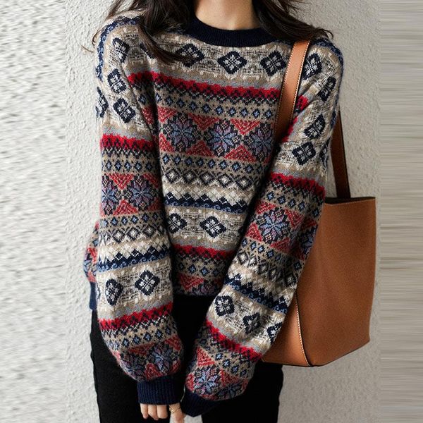 women's sweaters geometric vintage pullover knit sweater o-neck autumn winter loose pull jumpers korean knitwear casual female, White;black
women's sweaters geometric vintage pullover knit sweater o-neck autumn winter loose pull jumpers korean knitwear casual female, White;black