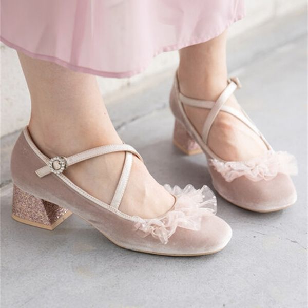 2021 lace round new princess single shoes yw ltpa, Black