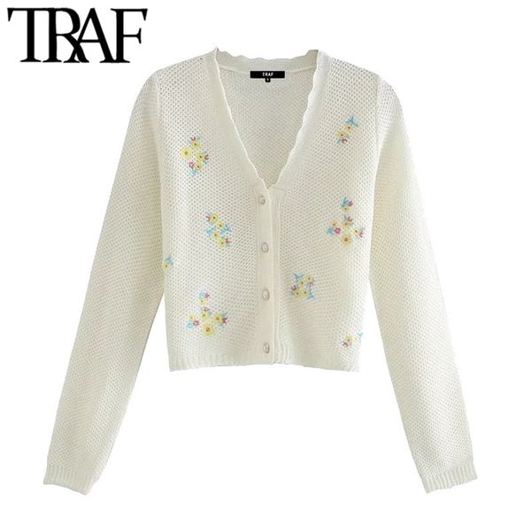 women fashion floral embroidery cropped cardigan sweater vintage long sleeve button-up female outerwear chic 210507, White
women fashion floral embroidery cropped cardigan sweater vintage long sleeve button-up female outerwear chic 210507, White