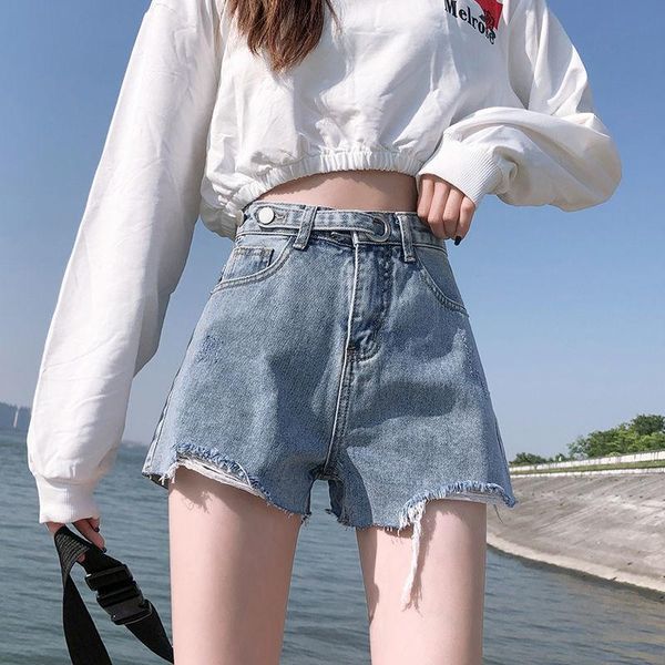 women's shorts denim summer 2021 high waist slim and versatile straight pants with holes loose a-shaped wide legs, White;black
women's shorts denim summer 2021 high waist slim and versatile straight pants with holes loose a-shaped wide legs, White;black