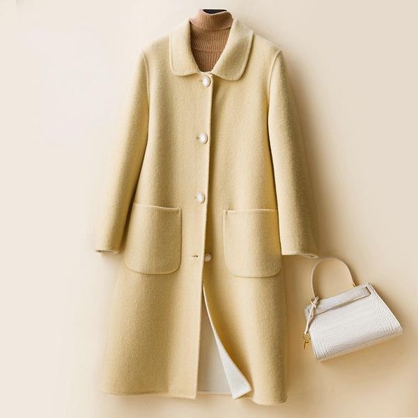 women's wool & blends 2021 autumn 100% genuine coats female real double-faced woolen coat spring long clothing casaco feminino gmm76, Black
women's wool & blends 2021 autumn 100% genuine coats female real double-faced woolen coat spring long clothing casaco feminino gmm76, Black