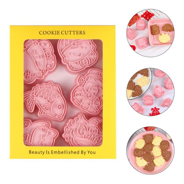 baking moulds 1 set/6pcs chinese year biscuit mold 3d stamped cookie cutters
