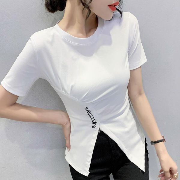 women's t-shirt 2021 summer women short sleeve embroidery t shirt fashion split fork casual slim woman shirts y2k, White
women's t-shirt 2021 summer women short sleeve embroidery t shirt fashion split fork casual slim woman shirts y2k, White