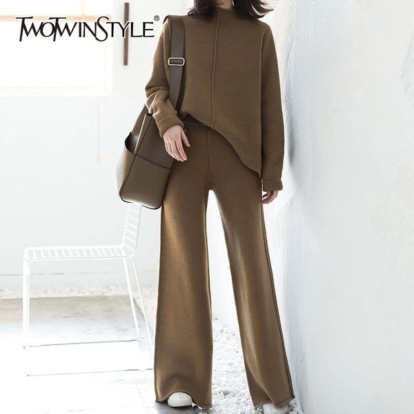 twotwinstyle knitted two piece set for women o neck long sleeve sweaters wide leg pants casual sets female autumn clothing 210428, White
twotwinstyle knitted two piece set for women o neck long sleeve sweaters wide leg pants casual sets female autumn clothing 210428, White