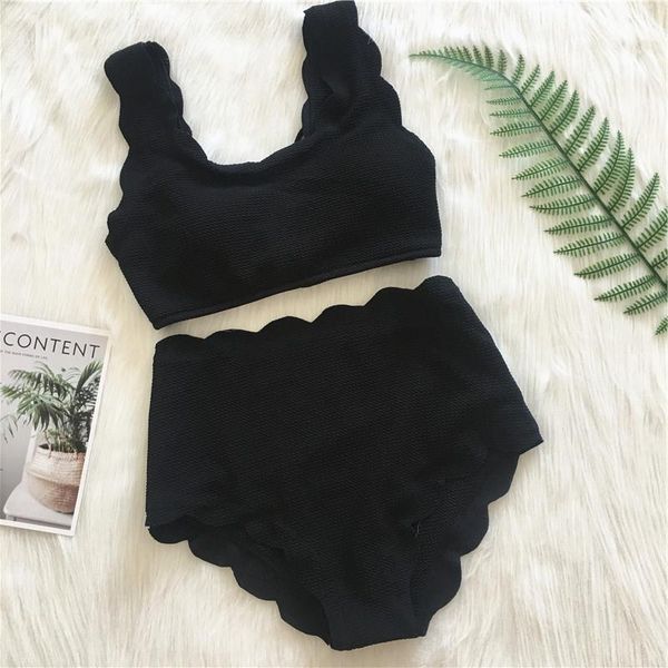 women's swimwear 2021 women swimsuit scalloped high waist bikini set solid two pieces plus size biquini tankini, White;black
women's swimwear 2021 women swimsuit scalloped high waist bikini set solid two pieces plus size biquini tankini, White;black