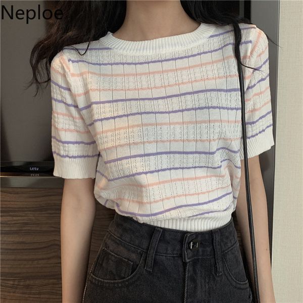 neploe summer shirt ladies sweater korean thin knitted cropped o neck striped tshirts loose short sleeve pullover tees 4l035 210422, White
neploe summer shirt ladies sweater korean thin knitted cropped o neck striped tshirts loose short sleeve pullover tees 4l035 210422, White