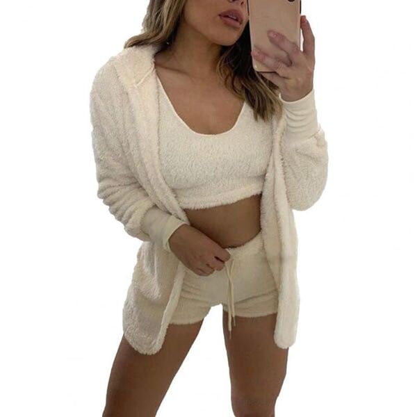 women's tracksuits women coat vest shorts set three piece fluffy plush velvet hooded cardigan coat+shorts+crop tracksuit sets, Gray
women's tracksuits women coat vest shorts set three piece fluffy plush velvet hooded cardigan coat+shorts+crop tracksuit sets, Gray