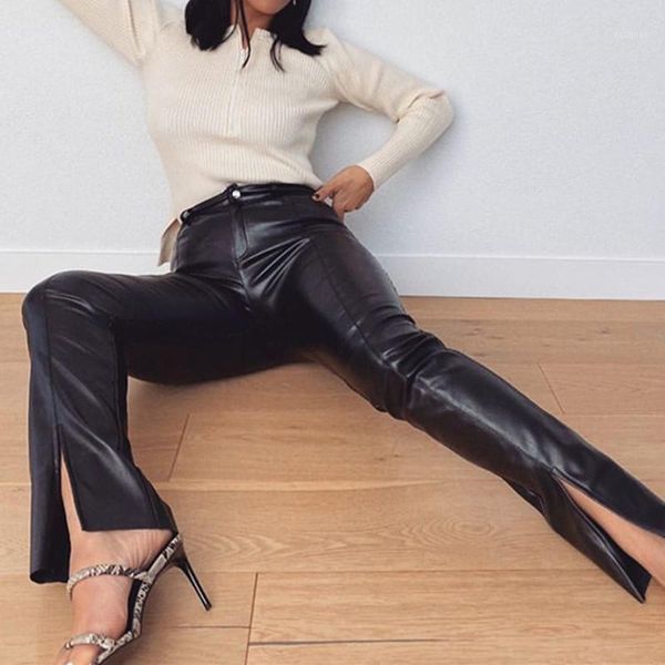women faux leather pant trouser split flare pants black high waist skinny pu pantalones winter 2021 lady women's & capris, Black;white 
women faux leather pant trouser split flare pants black high waist skinny pu pantalones winter 2021 lady women's & capris, Black;white