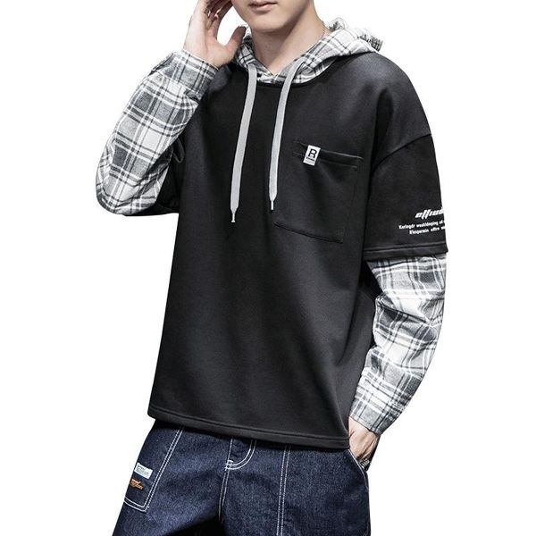 men's hoodies & sweatshirts arrival plus size fashion streetwear patchwork fake two pieces men plaid cotton pullover, Black
men's hoodies & sweatshirts arrival plus size fashion streetwear patchwork fake two pieces men plaid cotton pullover, Black