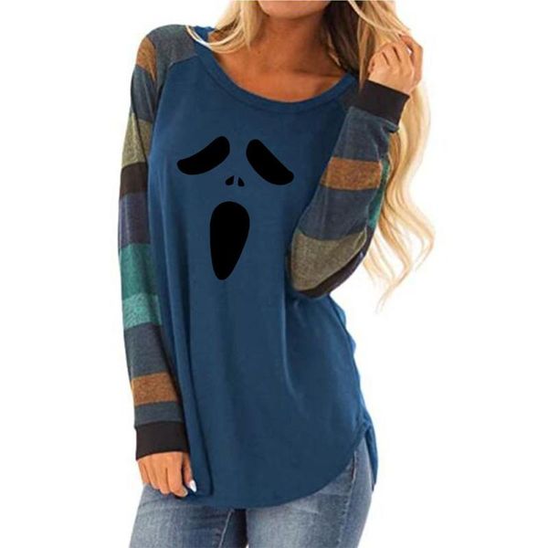 women's t-shirt autumn casual loose ladies long sleeve t shirt halloween print stitching striped long-sleeved o-neck top, White
women's t-shirt autumn casual loose ladies long sleeve t shirt halloween print stitching striped long-sleeved o-neck top, White