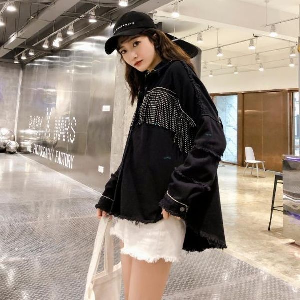 women's jackets women black loose denim jacket coat sequined tassels streetwear all-match metal covered button outerwear, Black;brown
women's jackets women black loose denim jacket coat sequined tassels streetwear all-match metal covered button outerwear, Black;brown