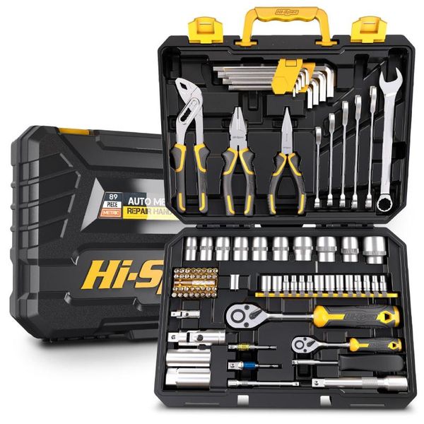 professional hand tool sets hi-spec 89pc car repair set, 1/4 1/2 inch chrome vanadium socket ratchet torque wrench, combo kit, auto set
professional hand tool sets hi-spec 89pc car repair set, 1/4 1/2 inch chrome vanadium socket ratchet torque wrench, combo kit, auto set