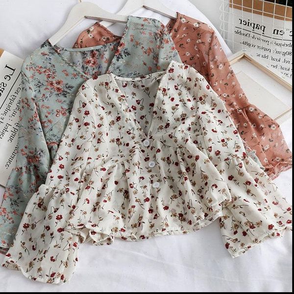 women shirt womens v neck fashion floral print chiffon blouses sweet small long sleeves drop, White
women shirt womens v neck fashion floral print chiffon blouses sweet small long sleeves drop, White