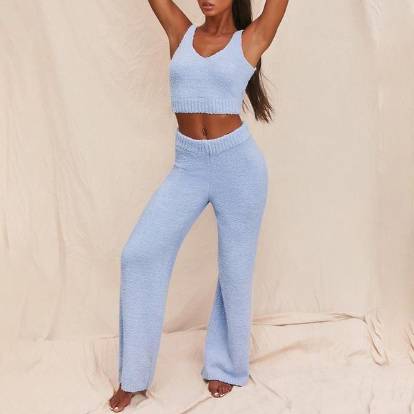 women 2 piece fuzzy plush outfits v-neck backless crop long pants winter sweater solid color pajamas loungewear women's tracksuits, Gray
women 2 piece fuzzy plush outfits v-neck backless crop long pants winter sweater solid color pajamas loungewear women's tracksuits, Gray