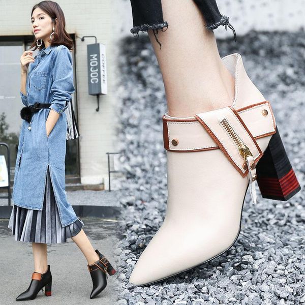 intellectual elegant pointed women's shoes leather thick heel super high side zipper black beige short tube boots
intellectual elegant pointed women's shoes leather thick heel super high side zipper black beige short tube boots