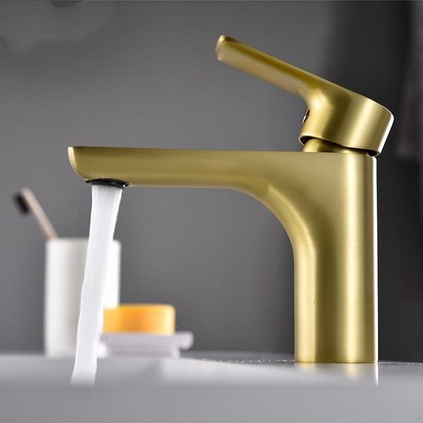 luxury brushed gold brass bathroom sink faucet single hole handle basin mixer copper cold tap faucets