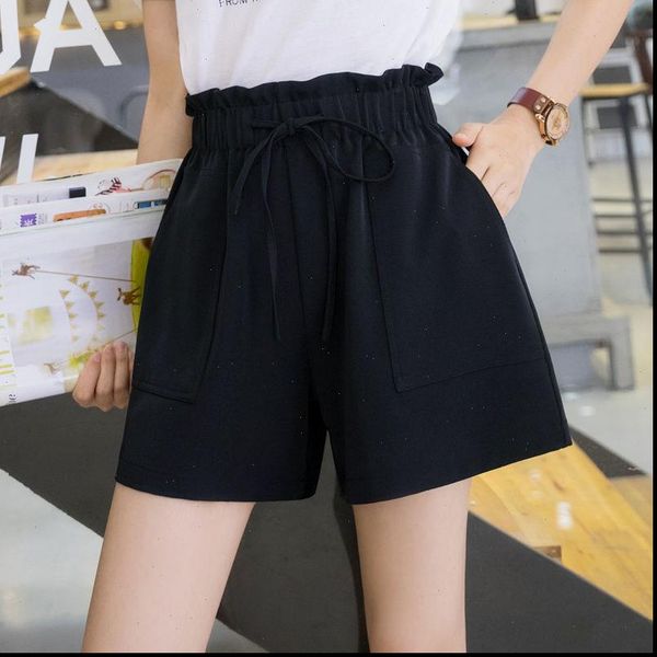 women shorts above knee fashion summer lady home casual solid wide leg loose short pants high waist stretched capris, White;black
women shorts above knee fashion summer lady home casual solid wide leg loose short pants high waist stretched capris, White;black