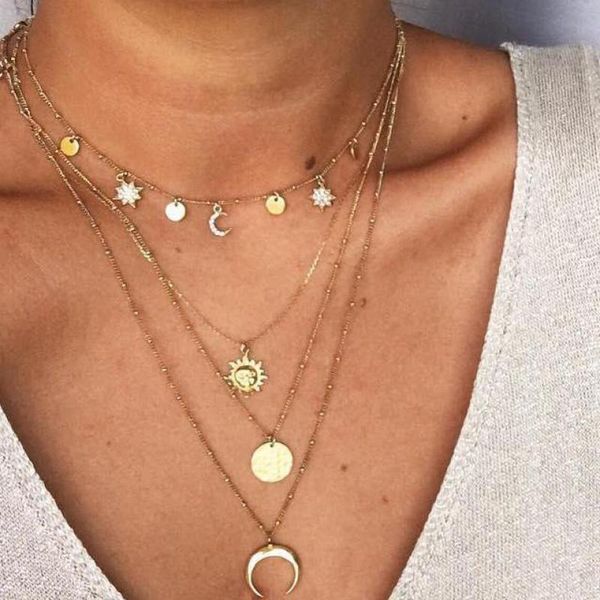 pendant necklaces multi layered necklace set star tassel choker for woman jewelry layering chains horn round disc moon collier, Silver
pendant necklaces multi layered necklace set star tassel choker for woman jewelry layering chains horn round disc moon collier, Silver