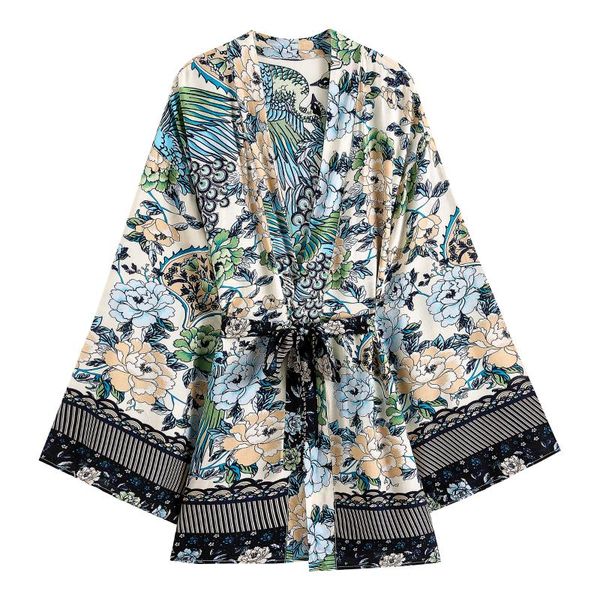 women's swimwear blue floral print kimono robes casual loose belt oversize ethnic style peacock cover ups robe, White;black
women's swimwear blue floral print kimono robes casual loose belt oversize ethnic style peacock cover ups robe, White;black