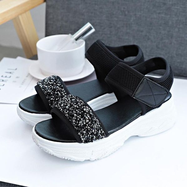 summer women's fashion sandals female sequins with flat open toe platform chaussures femme, Black
summer women's fashion sandals female sequins with flat open toe platform chaussures femme, Black