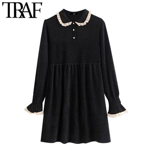 women chic fashion with lace trim ruffled chenille mini dress vintage long sleeve buttons female dresses mujer 210507, Black;gray
women chic fashion with lace trim ruffled chenille mini dress vintage long sleeve buttons female dresses mujer 210507, Black;gray
