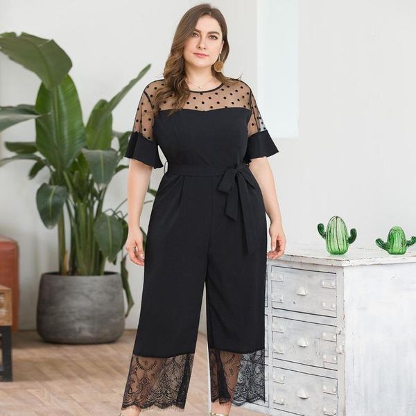 women's jumpsuits & rompers plus size jumpsuit summer mesh splicing casual high waist lace wide leg pants loose elegant woman clothing, Black;white
women's jumpsuits & rompers plus size jumpsuit summer mesh splicing casual high waist lace wide leg pants loose elegant woman clothing, Black;white