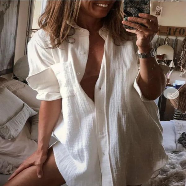 autumn cotton long sleeve women shirt single breasted chic retro vintage plus size loose casual solid color, White
autumn cotton long sleeve women shirt single breasted chic retro vintage plus size loose casual solid color, White