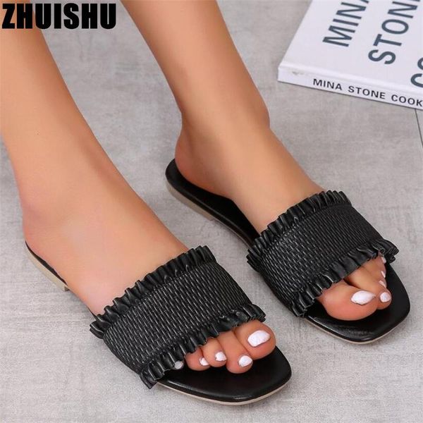 slippers summer women woman pleated pu leather comfortable shoes outdoor large size soft flat slides, Black
slippers summer women woman pleated pu leather comfortable shoes outdoor large size soft flat slides, Black