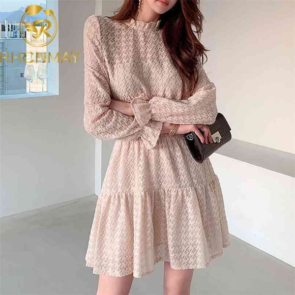 elegant stand collar women lace dress full sleeve elastic high waist female a-line spring ol short vestidos 210506, Black;gray
elegant stand collar women lace dress full sleeve elastic high waist female a-line spring ol short vestidos 210506, Black;gray