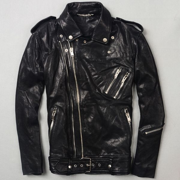 men's leather & faux jacket genuine sheep skin winter coat tanned epaulet lapel short double zipper motorcycle clothing db2m, Black
men's leather & faux jacket genuine sheep skin winter coat tanned epaulet lapel short double zipper motorcycle clothing db2m, Black