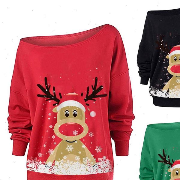 christmas diagonal collar elk print womens sweater long sleeve fashion loose clothes pullover, White;black
christmas diagonal collar elk print womens sweater long sleeve fashion loose clothes pullover, White;black
