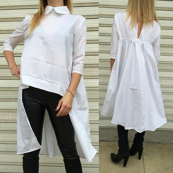 women's blouses & shirts celmia vintage women long back hollow casual solid tunic 2021 fashion laple pleated asymmetrical blusas, White
women's blouses & shirts celmia vintage women long back hollow casual solid tunic 2021 fashion laple pleated asymmetrical blusas, White