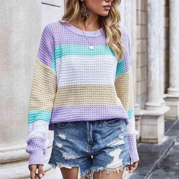 pullovers sweaters full autumn and winter loose fashion casual women's striped rainbow knit female 210508, Black
pullovers sweaters full autumn and winter loose fashion casual women's striped rainbow knit female 210508, Black