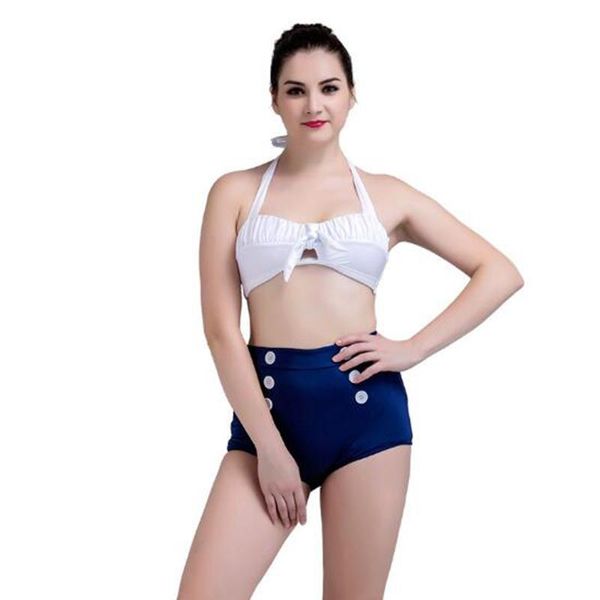women's swimwear 2022 ladies solid color high waist halter swimsuit with padded two pieces push up bathing suit bkini set, White;black
women's swimwear 2022 ladies solid color high waist halter swimsuit with padded two pieces push up bathing suit bkini set, White;black