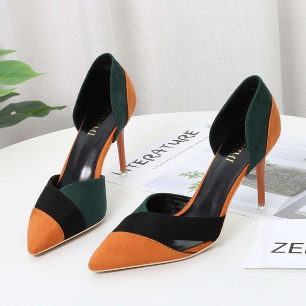 289-8 color matching hollow pointed thin heel women's high sandals single sho, Black
289-8 color matching hollow pointed thin heel women's high sandals single sho, Black
