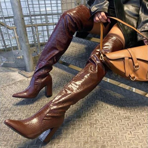 boots stylish brown snakeskin printed leather over the knee chunky heels pointed toe tall block heel winter long, Black
boots stylish brown snakeskin printed leather over the knee chunky heels pointed toe tall block heel winter long, Black