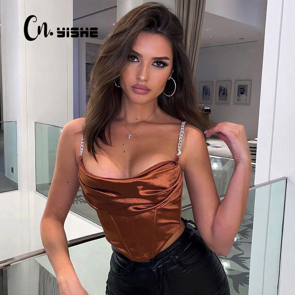 cnyishe satin diamond chain sling slim crop for women short corset female summer backless sleeveless t-shirts 210419, White
cnyishe satin diamond chain sling slim crop for women short corset female summer backless sleeveless t-shirts 210419, White