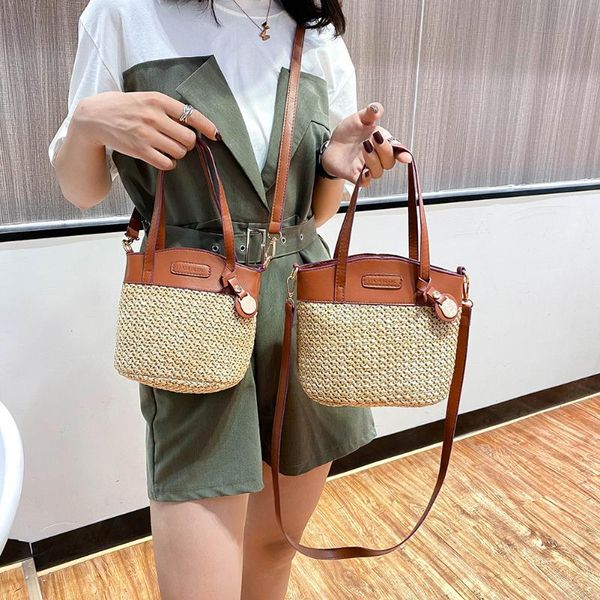 backpack style 2021 women straw bucket bags pu leather shoulder designer knit splicing crossbody female summer beach travel bag
backpack style 2021 women straw bucket bags pu leather shoulder designer knit splicing crossbody female summer beach travel bag