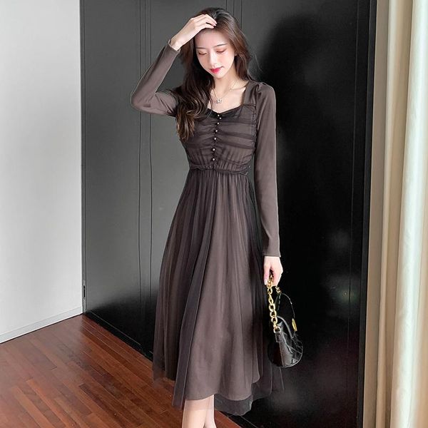 elegant women spring autumn mesh patchwork dress casual female square collar full sleeve mid dresses vestido ds249, Black;gray
elegant women spring autumn mesh patchwork dress casual female square collar full sleeve mid dresses vestido ds249, Black;gray